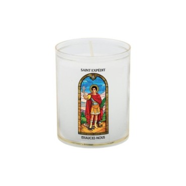 Veilleuse blanche avec autocollant -quot-vitrail-quot- de saint 20-24- H- 6-5 cm- -Oslash- 5 cm - VO 5--