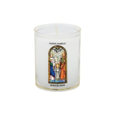 Veilleuse blanche avec autocollant -quot-vitrail-quot- de saint 20-24- H- 6-5 cm- -Oslash- 5 cm - VO 5--