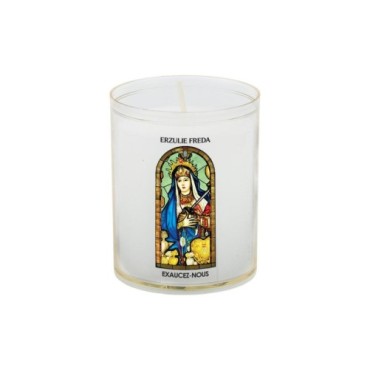 Veilleuse blanche avec autocollant -quot-vitrail-quot- de saint 20-24- H- 6-5 cm- -Oslash- 5 cm - VO 5--