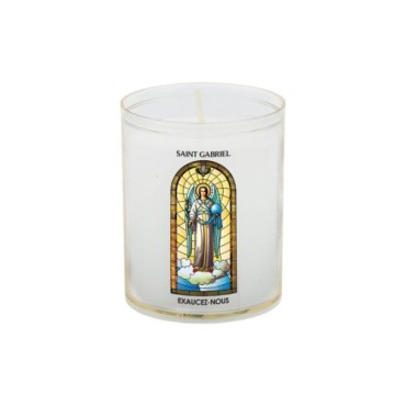 Veilleuse blanche avec autocollant -quot-vitrail-quot- de saint 20-24- H- 6-5 cm- -Oslash- 5 cm - VO 5--