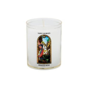Veilleuse blanche avec autocollant -quot-vitrail-quot- de saint 20-24- H- 6-5 cm- -Oslash- 5 cm - VO 5--