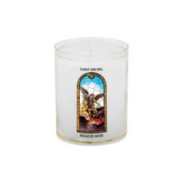 Veilleuse blanche avec autocollant -quot-vitrail-quot- de saint 20-24- H- 6-5 cm- -Oslash- 5 cm - VO 5--