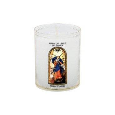 Veilleuse blanche avec autocollant -quot-vitrail-quot- de saint 20-24- H- 6-5 cm- -Oslash- 5 cm - VO 5--