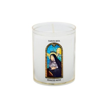Veilleuse blanche avec autocollant -quot-vitrail-quot- de saint 20-24- H- 6-5 cm- -Oslash- 5 cm - VO 5--