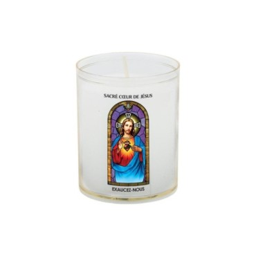 Veilleuse blanche avec autocollant -quot-vitrail-quot- de saint 20-24- H- 6-5 cm- -Oslash- 5 cm - VO 5--