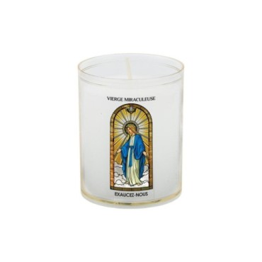 Veilleuse blanche avec autocollant -quot-vitrail-quot- de saint 20-24- H- 6-5 cm- -Oslash- 5 cm - VO 5--