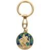 Porte-clés rond doré représentant Saint Christophe, décor vitrail coloré – Ø 3 cm..