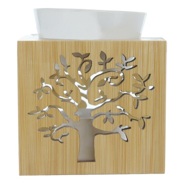 Brule parfum en bois avec arbre de vie ajoure. Taille H. 11 cm x 9.50 cm.