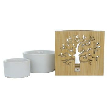 Brule parfum en bois avec arbre de vie ajoure. Taille H. 11 cm x 9.50 cm.