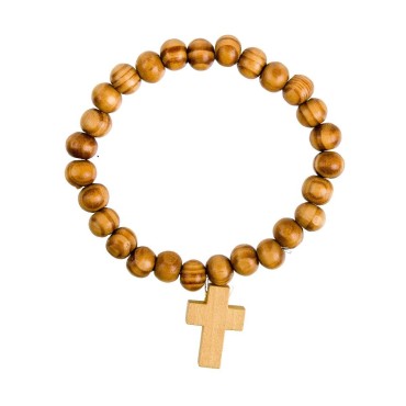 Bracelet sur élastique en bois Ø 8 mm- avec croix bois.