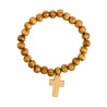 Bracelet sur élastique en bois Ø 8 mm- avec croix bois.