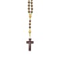Chapelet sur corde avec fermoir, grains en bois marron Ø 8 mm, paters Ø 10 mm, croix avec Christ imprimé, longueur au cœur 33 cm