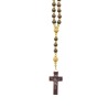 Chapelet sur corde avec fermoir, grains en bois marron Ø 8 mm, paters Ø 10 mm, croix avec Christ imprimé, longueur au cœur 33 cm