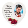 Magnet en bois avec prière forme coeur H 5 cm. Disponible avec différents Saints.