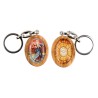 Porte-cles en bois d olivier H. 3,8 cm double face saint christophe et resine des saints..