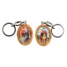 Porte-cles en bois d olivier H. 3,8 cm double face saint christophe et resine des saints..