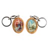 Porte-cles en bois d olivier H. 3,8 cm double face saint christophe et resine des saints..