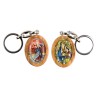Porte-cles en bois d olivier H. 3,8 cm double face saint christophe et resine des saints..