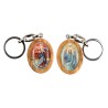 Porte-cles en bois d olivier H. 3,8 cm double face saint christophe et resine des saints..