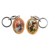 Porte-cles en bois d olivier H. 3,8 cm double face saint christophe et resine des saints..