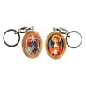 Porte-cles en bois d olivier H. 3,8 cm double face saint christophe et resine des saints..