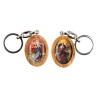 Porte-cles en bois d olivier H. 3,8 cm double face saint christophe et resine des saints..