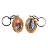 Porte-cles en bois d olivier H. 3,8 cm double face saint christophe et resine des saints..
