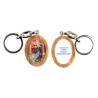 Porte-cles en bois d olivier H. 3,8 cm double face saint christophe et resine des saints..