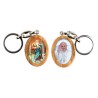 Porte-cles en bois d olivier H. 3,8 cm double face saint christophe et resine des saints..