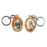 Porte-cles en bois d olivier H. 3,8 cm double face saint christophe et resine des saints..