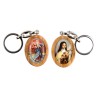 Porte-cles en bois d olivier H. 3,8 cm double face saint christophe et resine des saints..
