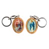 Porte-cles en bois d olivier H. 3,8 cm double face saint christophe et resine des saints..