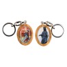 Porte-cles en bois d olivier H. 3,8 cm double face saint christophe et resine des saints..