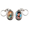Porte-clés H. 4,5 cm pivotant en métal couleur argentée double résine, plusieurs saints..