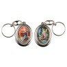 Porte-clés H. 4,5 cm pivotant en métal couleur argentée double résine, plusieurs saints..