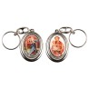 Porte-clés H. 4,5 cm pivotant en métal couleur argentée double résine, plusieurs saints..