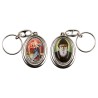 Porte-clés H. 4,5 cm pivotant en métal couleur argentée double résine, plusieurs saints..