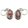 Porte-clés H. 4,5 cm pivotant en métal couleur argentée double résine, plusieurs saints..