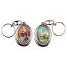 Porte-clés H. 4,5 cm pivotant en métal couleur argentée double résine, plusieurs saints..