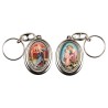 Porte-clés H. 4,5 cm pivotant en métal couleur argentée double résine, plusieurs saints..