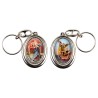 Porte-clés H. 4,5 cm pivotant en métal couleur argentée double résine, plusieurs saints..