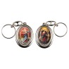 Porte-clés H. 4,5 cm pivotant en métal couleur argentée double résine, plusieurs saints..