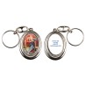 Porte-clés H. 4,5 cm pivotant en métal couleur argentée double résine, plusieurs saints..