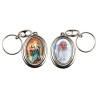 Porte-clés H. 4,5 cm pivotant en métal couleur argentée double résine, plusieurs saints..
