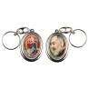 Porte-clés H. 4,5 cm pivotant en métal couleur argentée double résine, plusieurs saints..