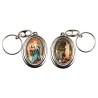 Porte-clés H. 4,5 cm pivotant en métal couleur argentée double résine, plusieurs saints..