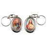 Porte-clés H. 4,5 cm pivotant en métal couleur argentée double résine, plusieurs saints..