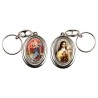 Porte-clés H. 4,5 cm pivotant en métal couleur argentée double résine, plusieurs saints..