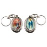 Porte-clés H. 4,5 cm pivotant en métal couleur argentée double résine, plusieurs saints..