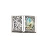 Plaque auto forme livre H. 2,5 x 3,7 cm en metal de saint Christophe avec resine des saints..